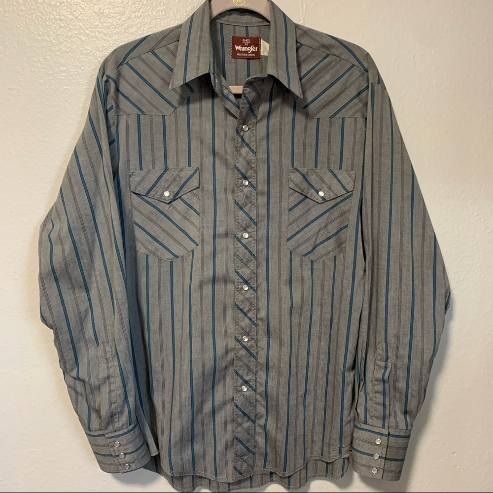Wrangler Men's Striped Button Down Shirt - Gray and Blue